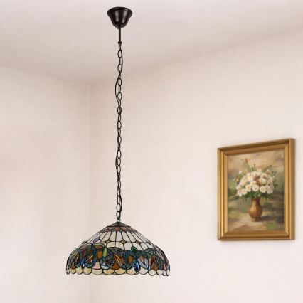 Brilagi - Lampadario Tiffany in vetro colorato a sospensione con catena LUISA 2xE27/60W/230V