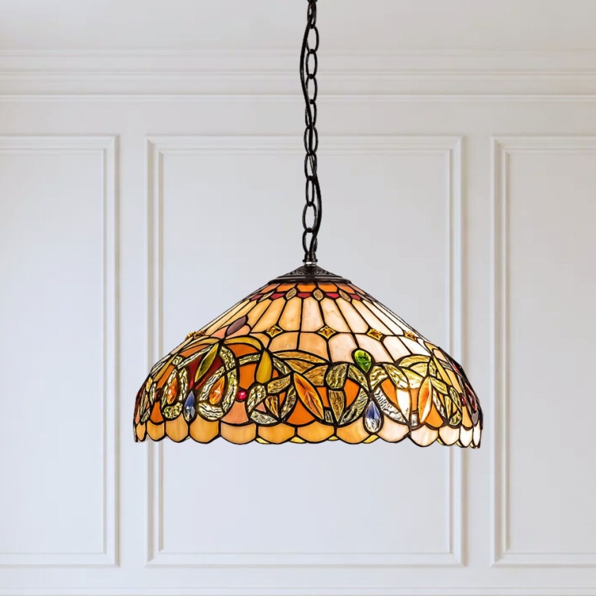 Brilagi - Lampadario Tiffany in vetro colorato a sospensione con catena LUISA 2xE27/60W/230V