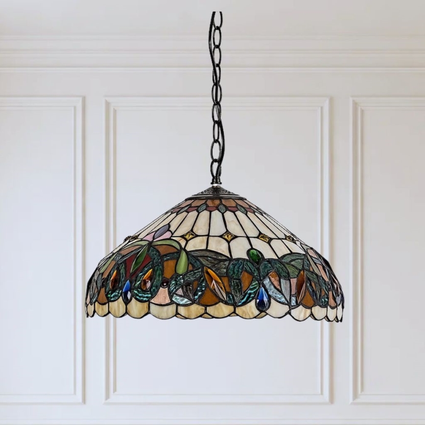 Brilagi - Lampadario Tiffany in vetro colorato a sospensione con catena LUISA 2xE27/60W/230V