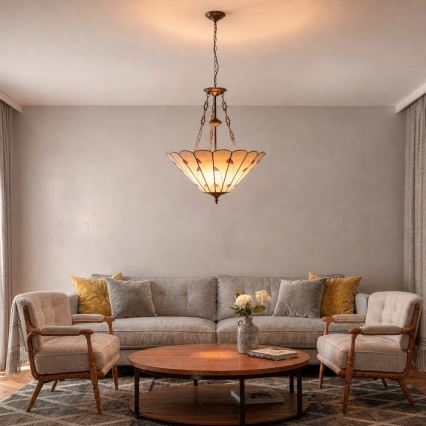 Brilagi - Lampadario Tiffany in vetro colorato con catena FOLIA, 3x E27/60W/230V, Ø 50 cm