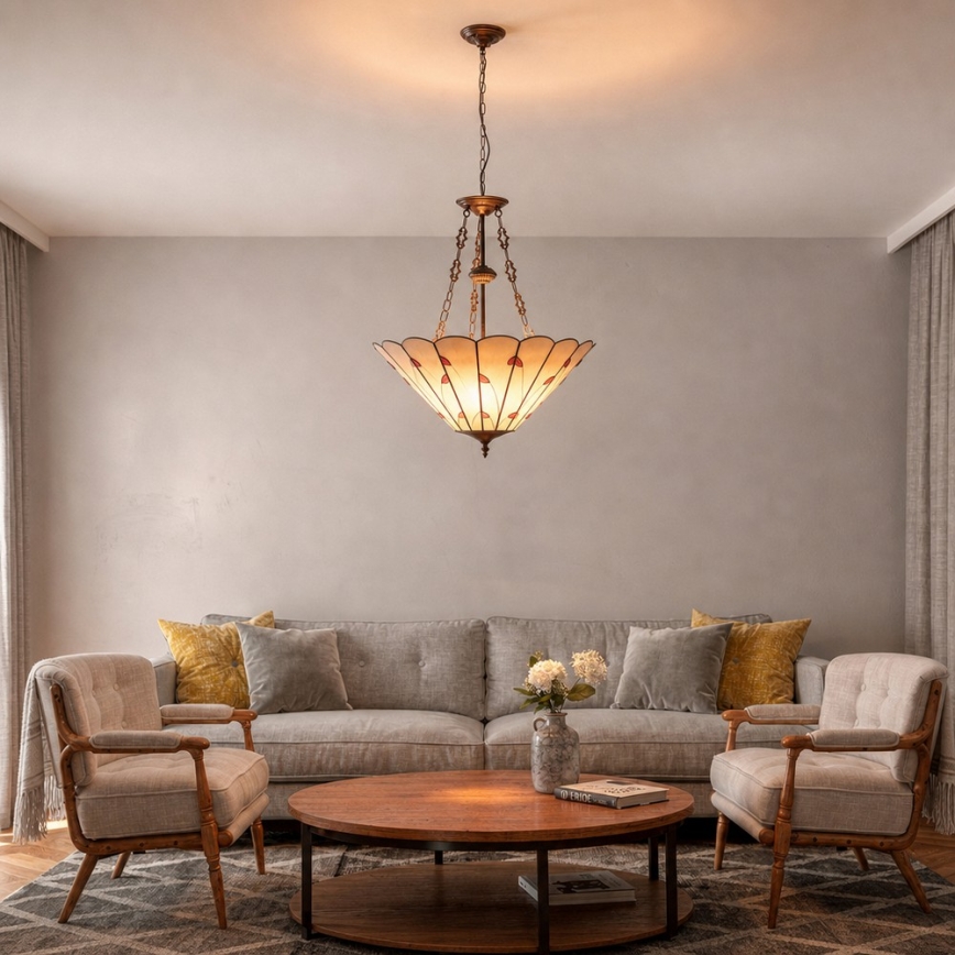Brilagi - Lampadario Tiffany in vetro colorato con catena FOLIA, 3x E27/60W/230V, Ø 50 cm