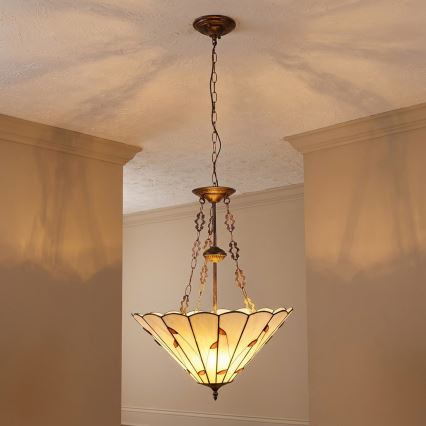 Brilagi - Lampadario Tiffany in vetro colorato con catena FOLIA, 3x E27/60W/230V, Ø 50 cm