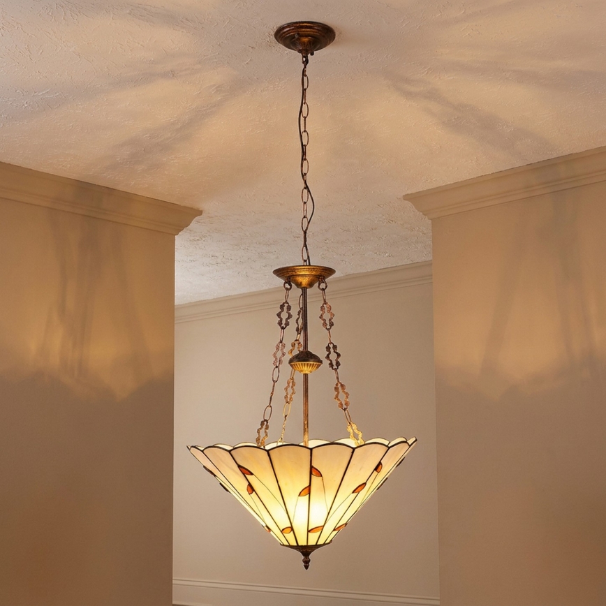 Brilagi - Lampadario Tiffany in vetro colorato con catena FOLIA, 3x E27/60W/230V, Ø 50 cm