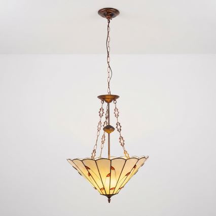 Brilagi - Lampadario Tiffany in vetro colorato con catena FOLIA, 3x E27/60W/230V, Ø 50 cm