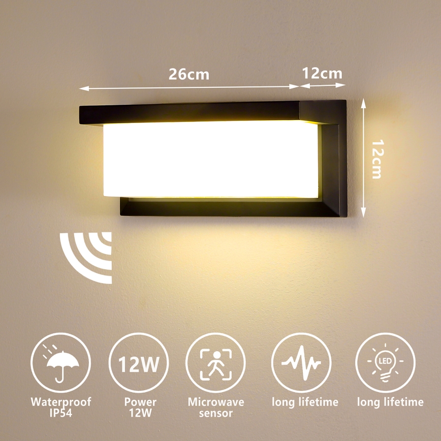 Brilagi - LED Applique da esterno con sensore BRICKY LED/12W/230V nero IP54
