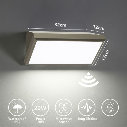 Brilagi - Applique LED da esterno con sensore TRIANGLE LED/20W/230V grigio IP65