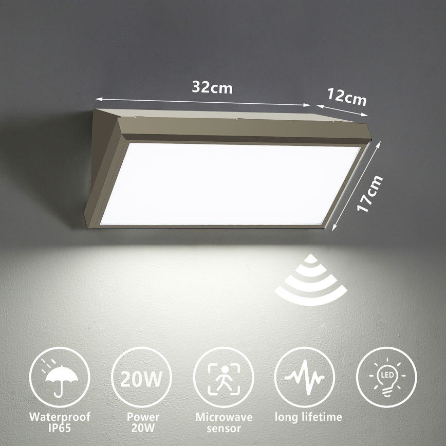 Brilagi - Applique LED da esterno con sensore TRIANGLE LED/20W/230V grigio IP65