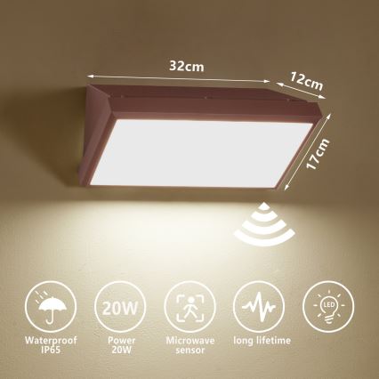 Brilagi - Applique LED da esterno con sensore TRIANGLE LED/20W/230V marrone IP65