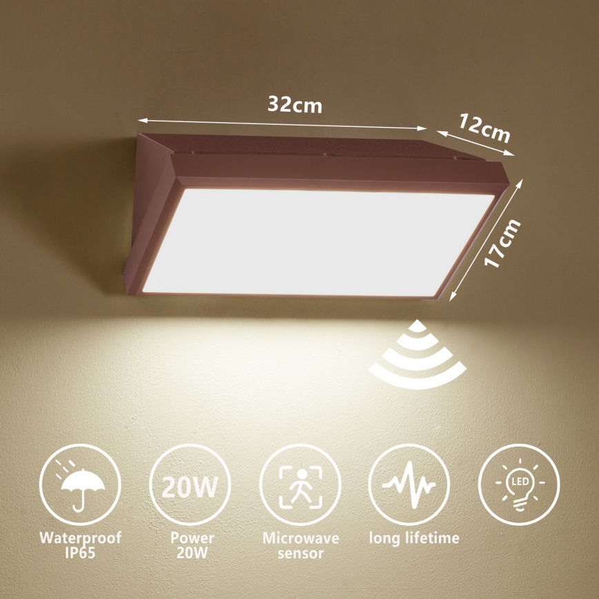 Brilagi - Applique LED da esterno con sensore TRIANGLE LED/20W/230V marrone IP65