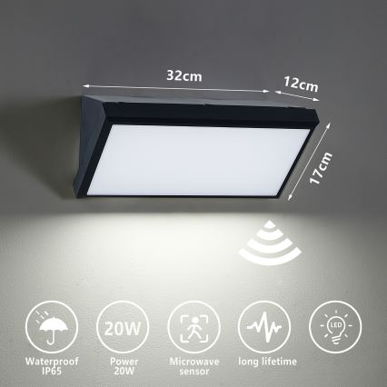 Brilagi - LED Applique da esterno con sensore TRIANGLE LED/20W/230V nero IP65