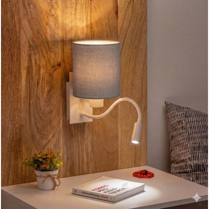 Brilagi - Lampada da parete flessibile a LED NUBILA 1xE27/25W/230V + LED/3W bianco/grigio chiaro