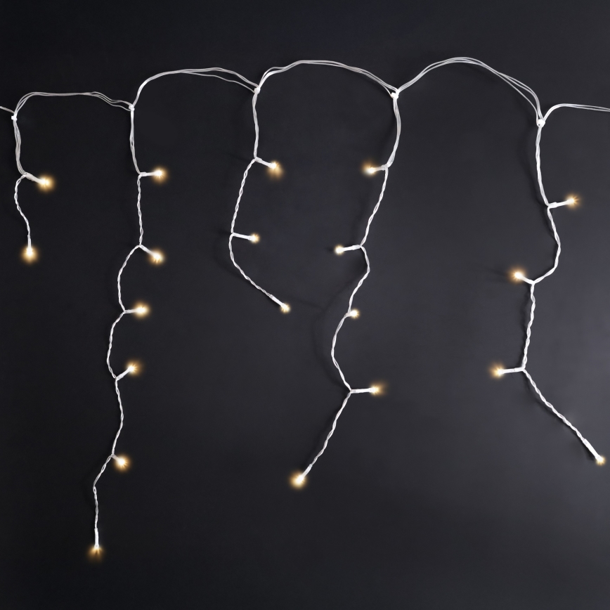 Brilagi - Catena luminosa natalizia da esterno a LED, 200 LED / 8 funzioni, 13 m, IP44, bianco caldo, effetto ghiacciolo