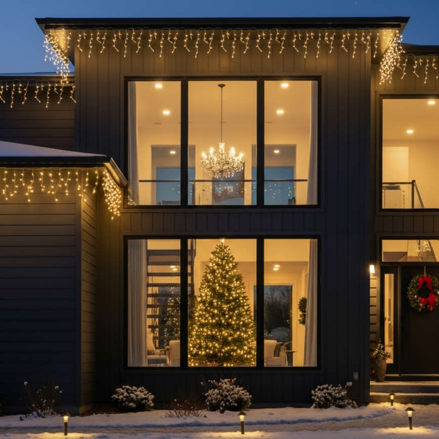 Brilagi - Catena luminosa natalizia da esterno a LED, 200 LED / 8 funzioni, 13 m, IP44, bianco caldo, effetto ghiacciolo