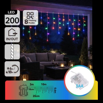 BRILAGI - LED catena luminosa natalizia per esterni 200xLED/3xAA/8 funzioni 13x0,6m IP44 multicolore