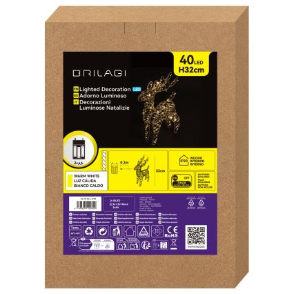 BRILAGI - Decorazione natalizia a LED/3xAA 32 cm renna bianco caldo/oro