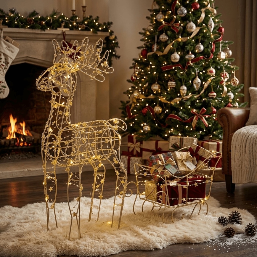 BRILAGI - LED decorazione natalizia LED/3xAA 46 cm renna con slitta bianco caldo