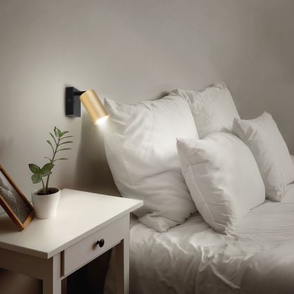 Brilagi - Faretto da parete LED RGBW dimmerabile con interruttore SELE 1xGU10/4,8W/230V 3000K nero/oro + telecomando