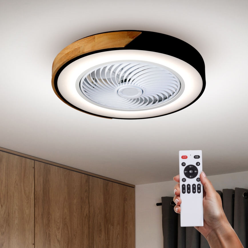 Brilagi - Plafoniera LED dimmerabile con ventilatore LED/30W/230V 3000-6500K Ø 50 cm nero/rovere + telecomando