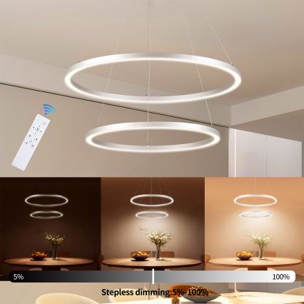 Brilagi - Lampadario a sospensione dimmerabile su cavo PORTOFINO LED/98W/230V 3000-6000K Ø 80 cm argento + telecomando