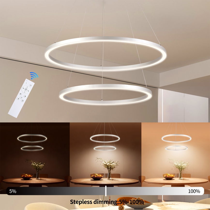 Brilagi - Lampadario a sospensione dimmerabile su cavo PORTOFINO LED/98W/230V 3000-6000K Ø 80 cm argento + telecomando