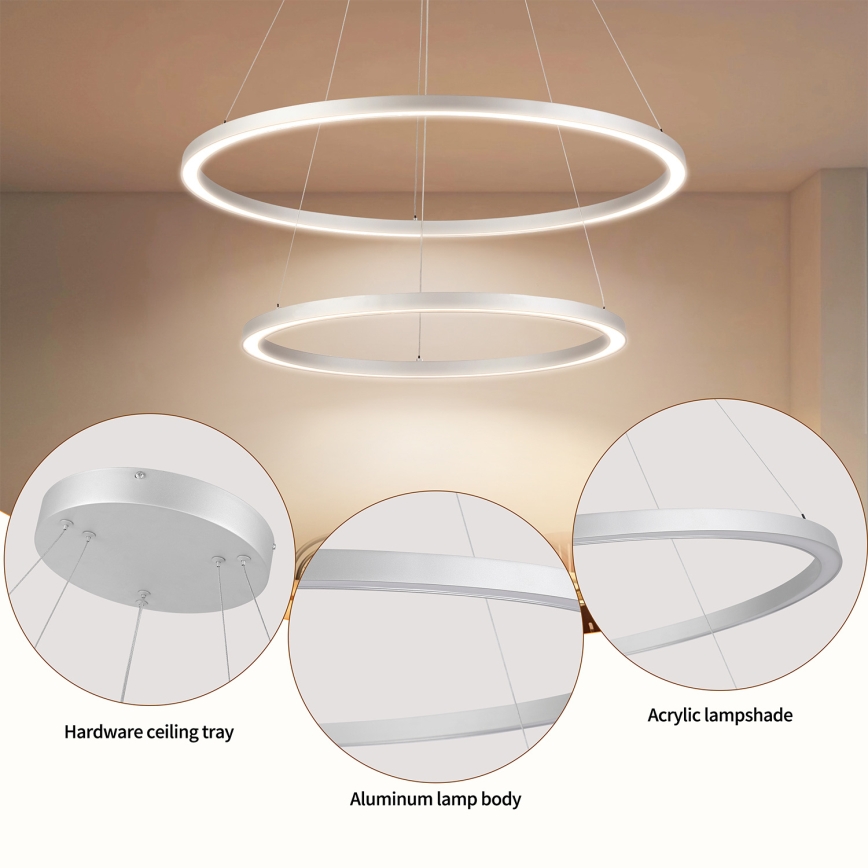 Brilagi - Lampadario a sospensione dimmerabile su cavo PORTOFINO LED/98W/230V 3000-6000K Ø 80 cm argento + telecomando