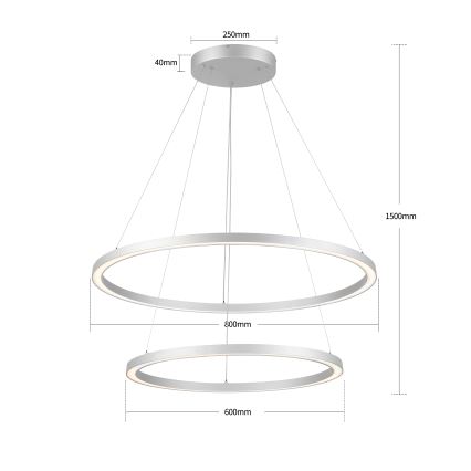 Brilagi - Lampadario a sospensione dimmerabile su cavo PORTOFINO LED/98W/230V 3000-6000K Ø 80 cm argento + telecomando