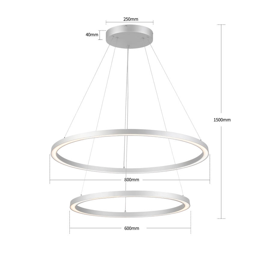 Brilagi - Lampadario a sospensione dimmerabile su cavo PORTOFINO LED/98W/230V 3000-6000K Ø 80 cm argento + telecomando