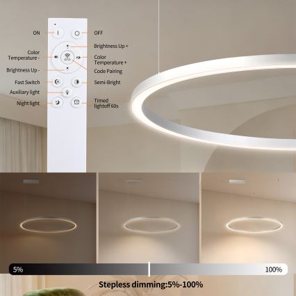 Brilagi - Lampadario LED dimmerabile su cavo PORTOFINO 60W/230V 3000-6000K Ø 80 cm argento + telecomando