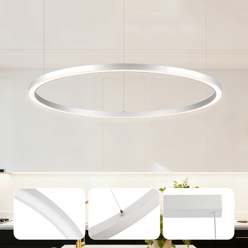 Brilagi - Lampadario LED dimmerabile su cavo PORTOFINO 60W/230V 3000-6000K Ø 80 cm argento + telecomando