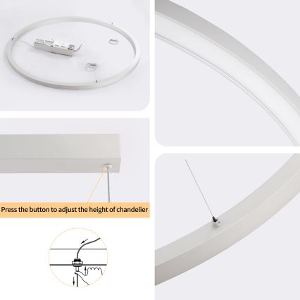 Brilagi - Lampadario LED dimmerabile su cavo PORTOFINO 60W/230V 3000-6000K Ø 80 cm argento + telecomando