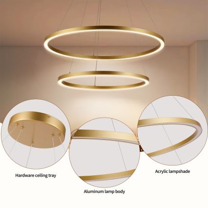Brilagi - Lampadario LED dimmerabile a sospensione con cavo PORTOFINO LED/98W/230V 3000-6000K Ø 80 cm dorato + telecomando
