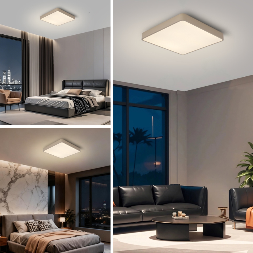Brilagi - Plafoniera LED dimmerabile POOL SQUARE LED/48W/230V 3000-6000K 50x50 cm beige + telecomando