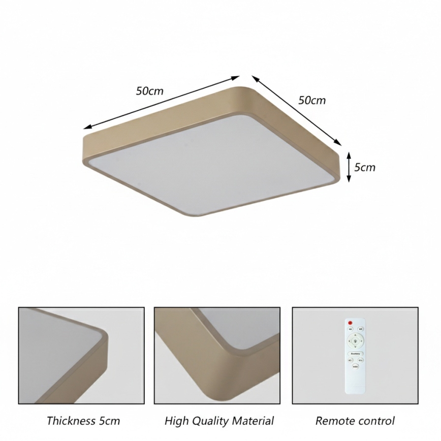 Brilagi - Plafoniera LED dimmerabile POOL SQUARE LED/48W/230V 3000-6000K 50x50 cm beige + telecomando