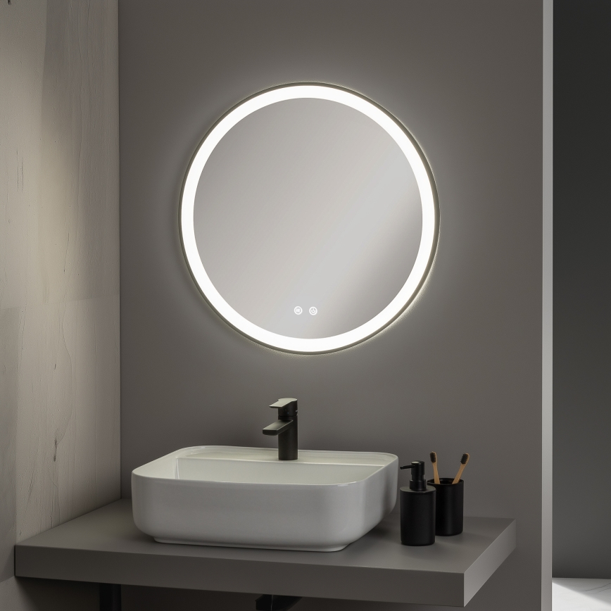 Brilagi - Specchio da bagno riscaldato con retroilluminazione LED dimmerabile ALU PRO LED/18W/230V Ø 60 cm 3000/4000/6500K IP44 nero CRI 90