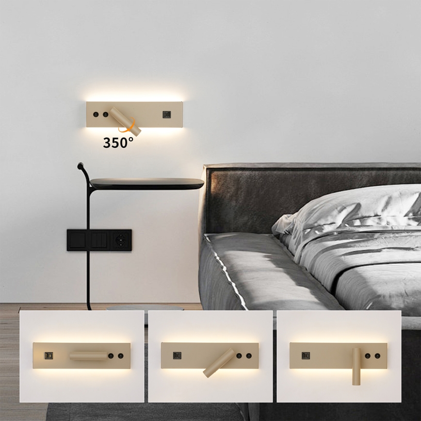 Brilagi - Faretto da parete LED orientabile con porta USB NOCTIS LED/3W/230V + LED/9W beige