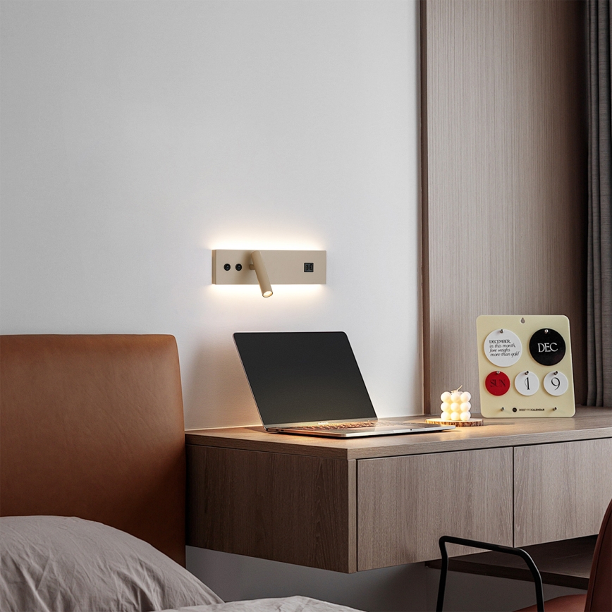 Brilagi - Faretto da parete LED orientabile con porta USB NOCTIS LED/3W/230V + LED/9W beige