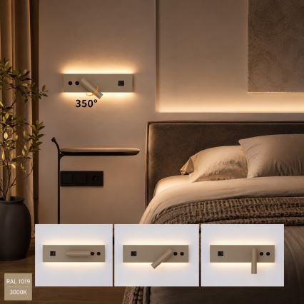 Brilagi - Faretto da parete LED orientabile con porta USB NOCTIS LED/3W/230V + LED/9W beige