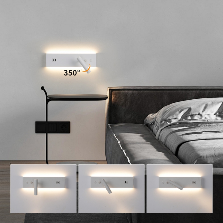 Brilagi - Faretto da parete a LED con porta USB NOCTIS LED/3W/230V + LED/9W bianco