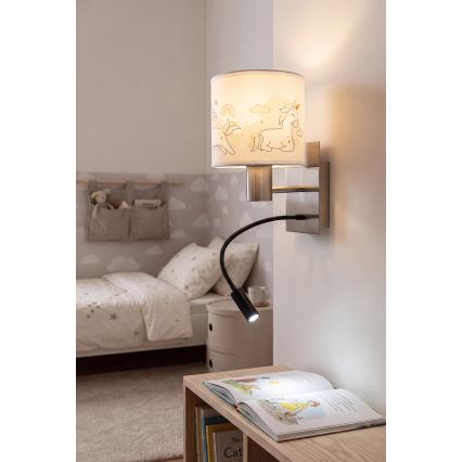 Brilagi - Lampada da parete flessibile LED per bambini BOBO 1xE27/25W/230V + LED/3W cromo opaco/bianco/unicorni