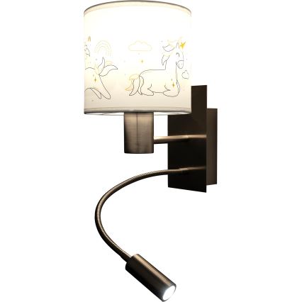 Brilagi - Lampada da parete flessibile LED per bambini BOBO 1xE27/25W/230V + LED/3W cromo opaco/bianco/unicorni