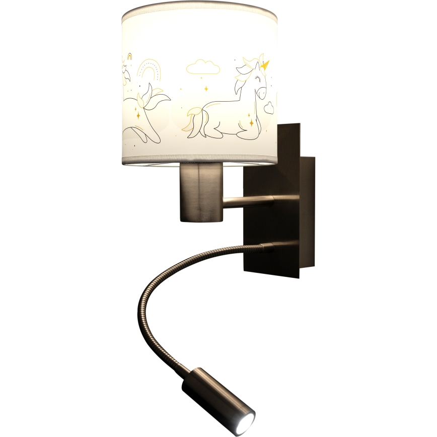 Brilagi - Lampada da parete flessibile LED per bambini BOBO 1xE27/25W/230V + LED/3W cromo opaco/bianco/unicorni
