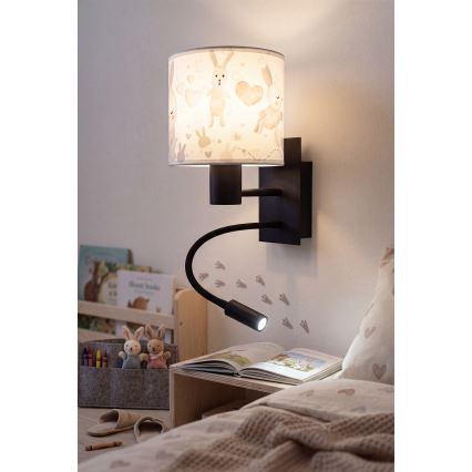 Brilagi - Lampada LED da parete flessibile per bambini BOBO 1xE27/25W/230V + LED/3W nero/bianco/coniglietti