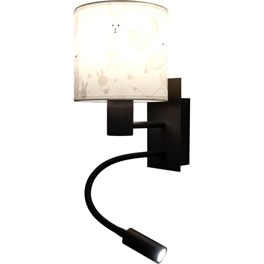 Brilagi - Lampada LED da parete flessibile per bambini BOBO 1xE27/25W/230V + LED/3W nero/bianco/coniglietti