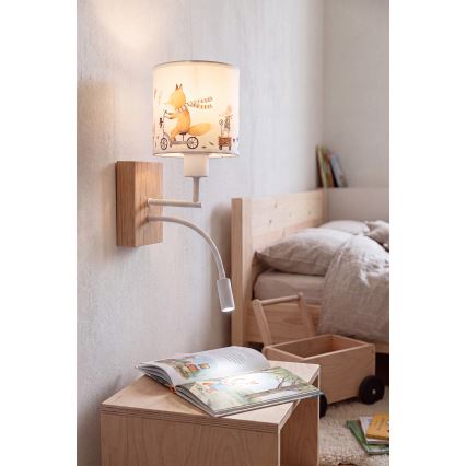 Brilagi - Lampada a parete flessibile LED per bambini BOBO WOOD 1xE27/25W/230V + LED/3W rovere/bianco/animali
