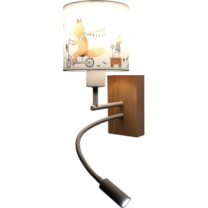 Brilagi - Lampada a parete flessibile LED per bambini BOBO WOOD 1xE27/25W/230V + LED/3W rovere/bianco/animali