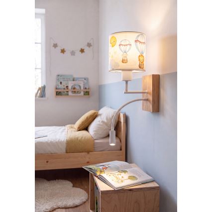 Brilagi - Lampada da parete flessibile per bambini LED BOBO WOOD 1xE27/25W/230V + LED/3W rovere/bianco/a tema animali