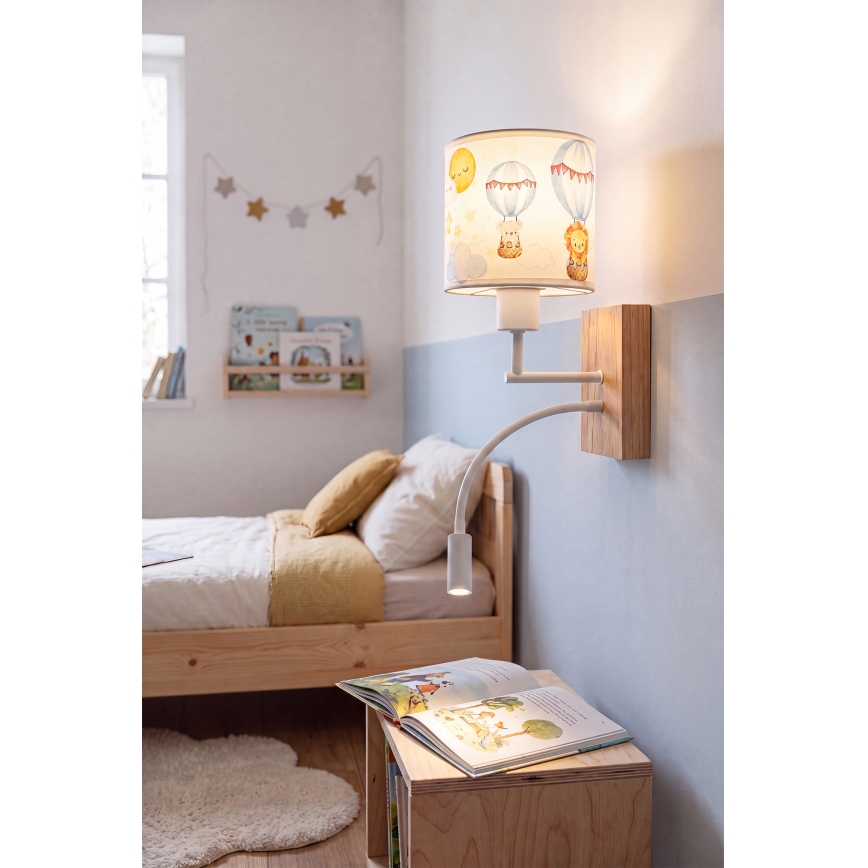 Brilagi - Lampada da parete flessibile per bambini LED BOBO WOOD 1xE27/25W/230V + LED/3W rovere/bianco/a tema animali