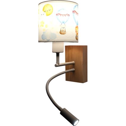 Brilagi - Lampada da parete flessibile per bambini LED BOBO WOOD 1xE27/25W/230V + LED/3W rovere/bianco/a tema animali