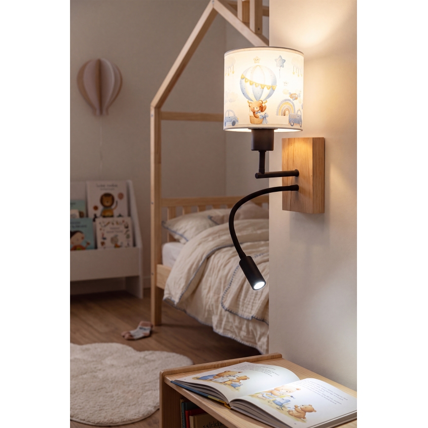 Brilagi - Lampada LED da parete flessibile per bambini BOBO WOOD 1xE27/25W/230V + LED/3W rovere/nero/bianco/blu/orsetti