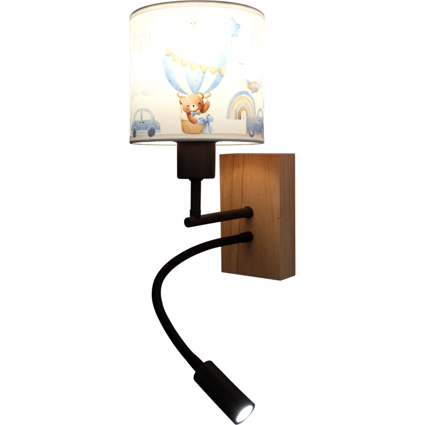 Brilagi - Lampada LED da parete flessibile per bambini BOBO WOOD 1xE27/25W/230V + LED/3W rovere/nero/bianco/blu/orsetti